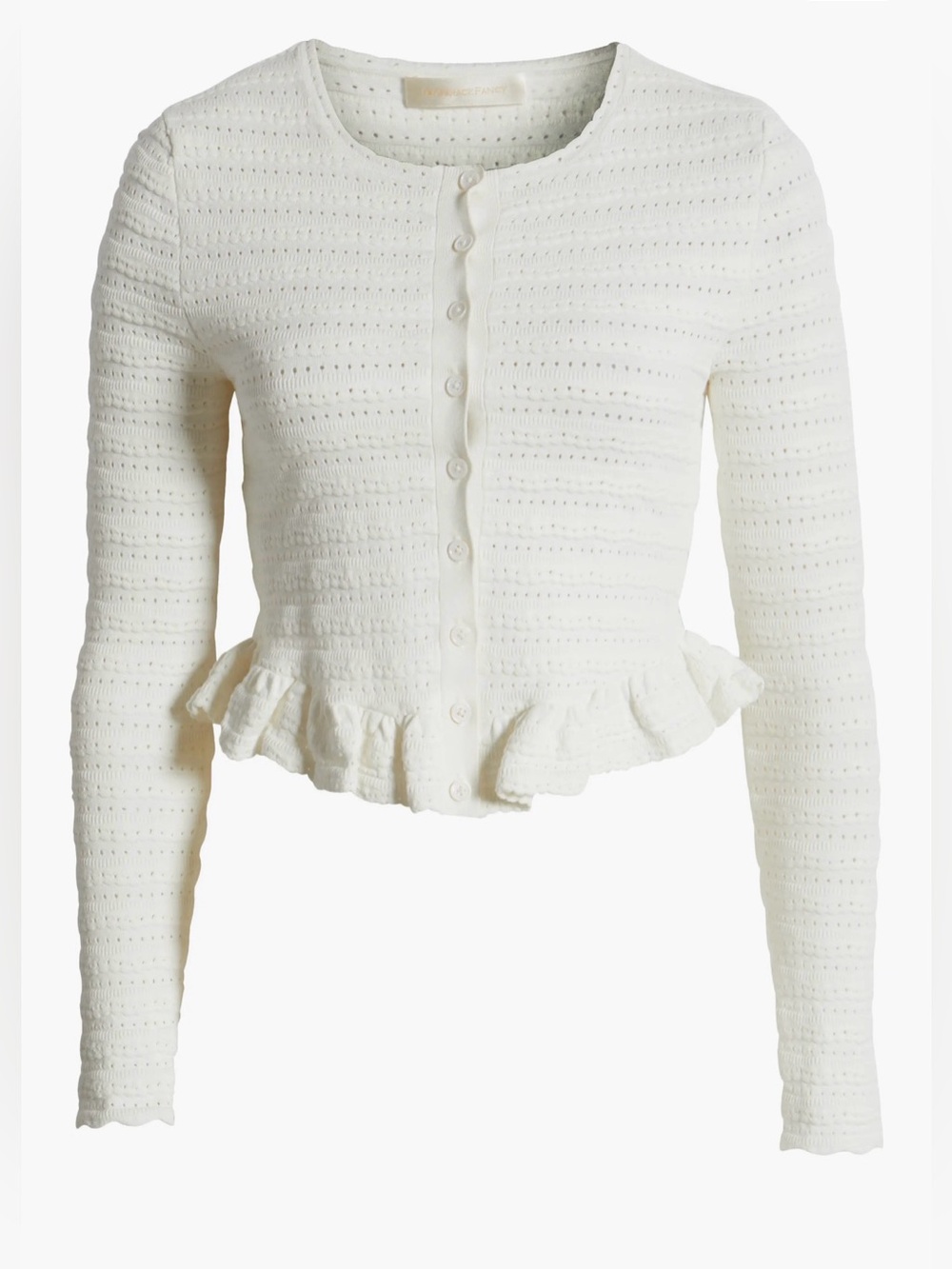 LoveShackFancy White Ruffle-Hem Button Cardigan - Picture 3 of 6